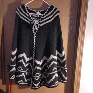 J. Jill Black and Cream Knit Poncho
